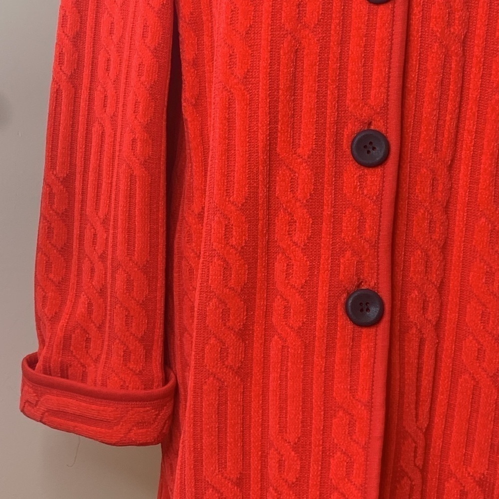 Lola Made in Italy Red Black Cable Knit Fur Collar Duster Cardigan Coat 8 44 - Picture 4 of 17